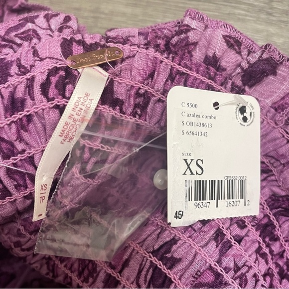 FREE PEOPLE Azalea Combo Smock It To Me Mini Dress Purple Long Sleeve Sz XS NWT - Picture 6 of 8